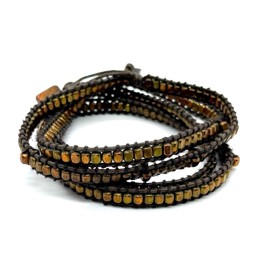 Leather Wrap with Metal Beads 36 inches length with 3 inches extender
